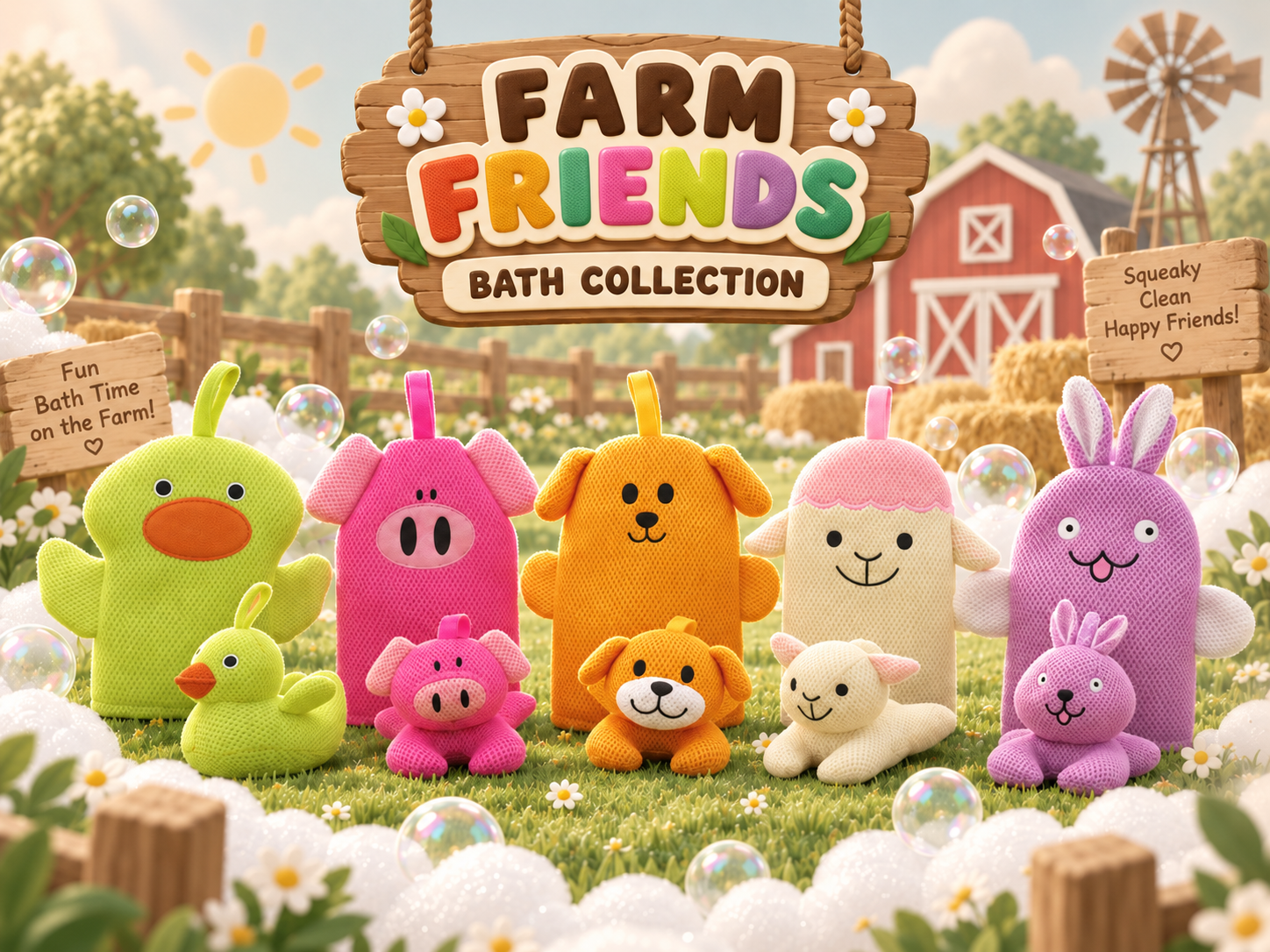 Farm Friends bath mitt and toy collection