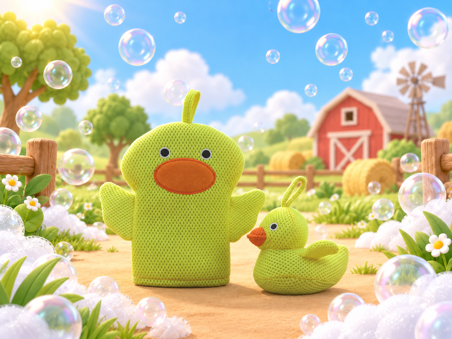 Duck bath mitt and toy