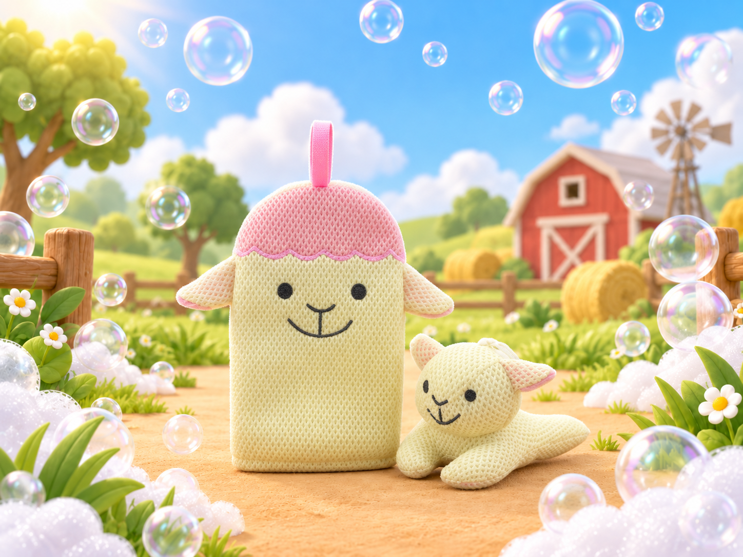 Sheep bath mitt and toy