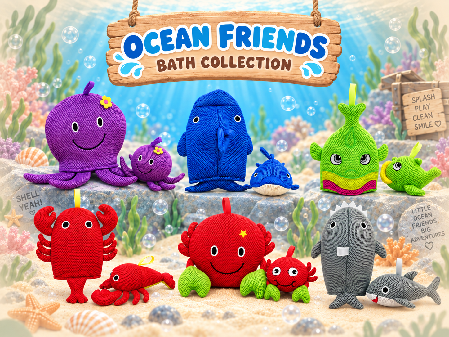 Ocean Friends bath mitt and toy collection