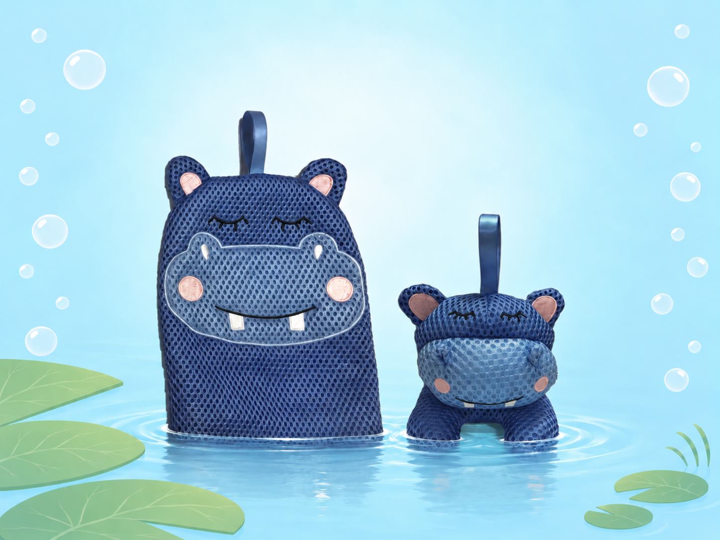 Hippo bath mitt and toy