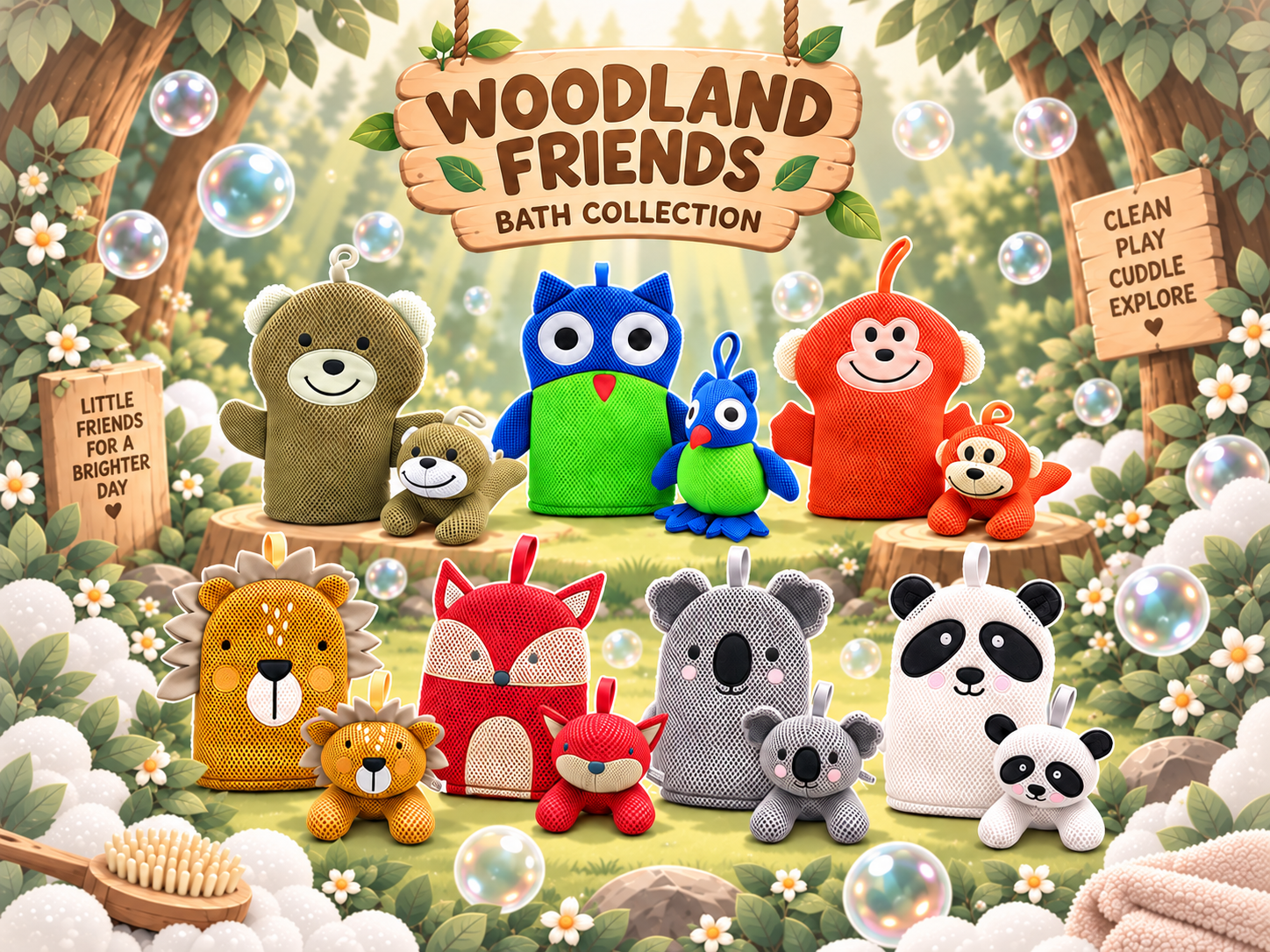 Woodland Friends bath mitt and toy collection