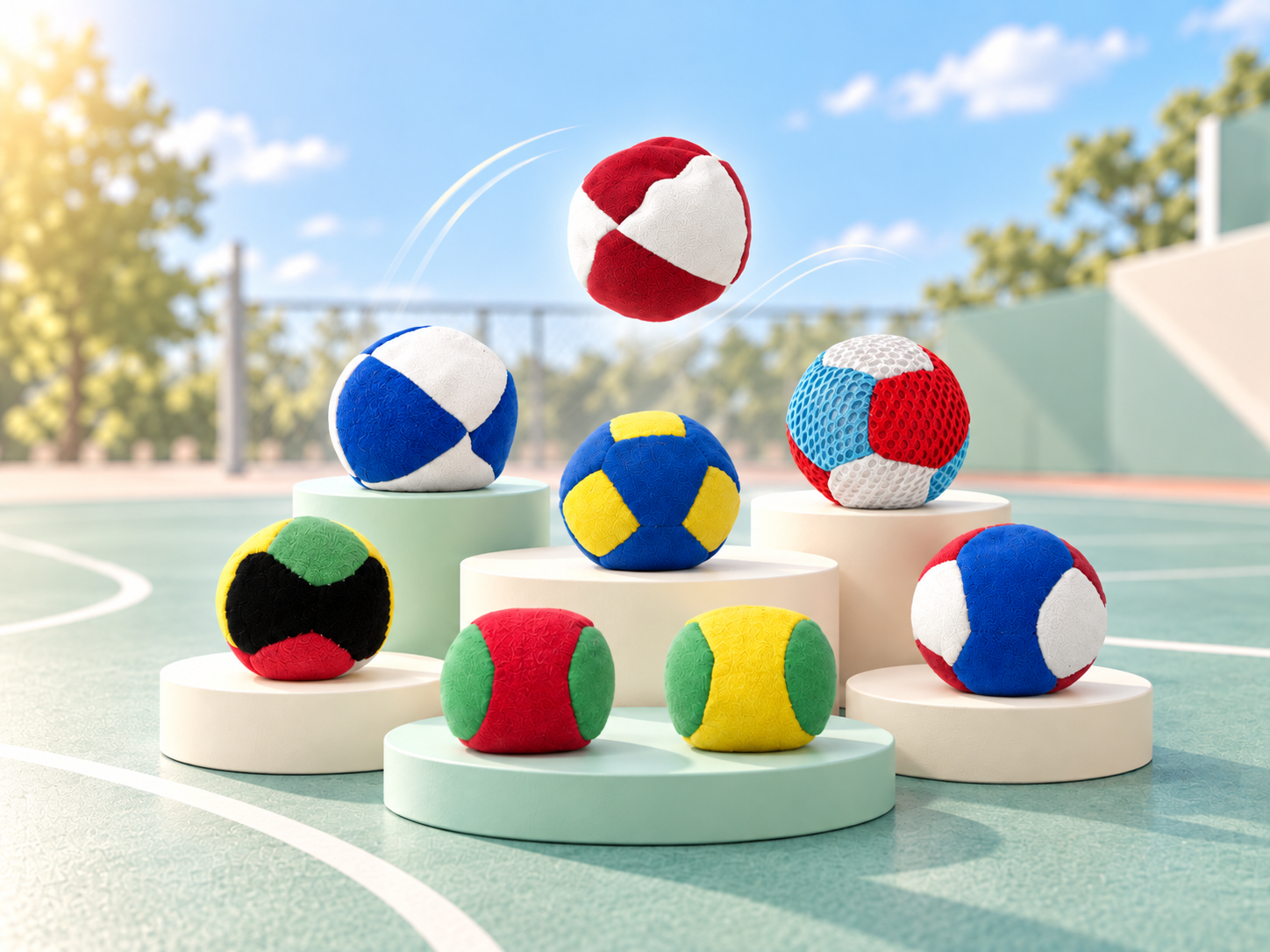 Eight footbag and juggling beanbag designs