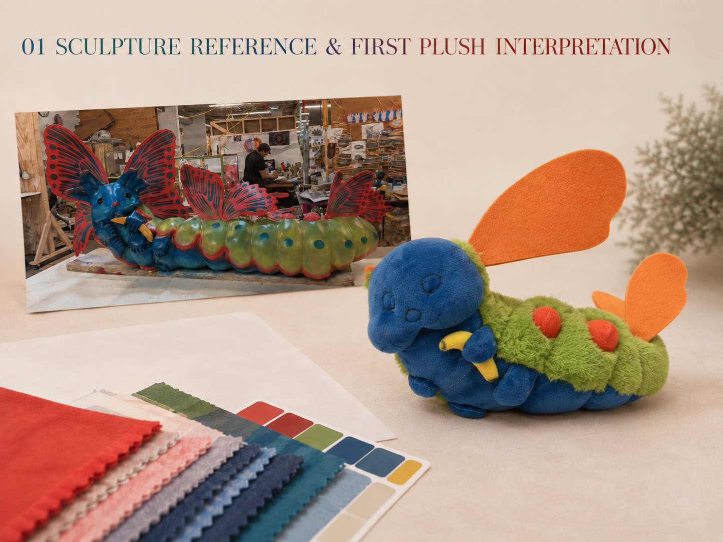 Original art sculpture reference and first handmade plush prototype