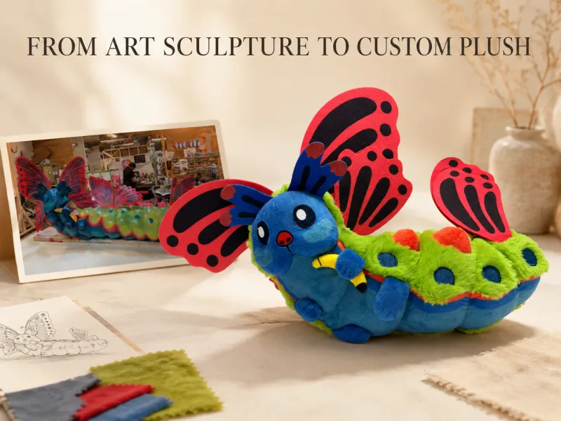 Original exhibited art sculpture reference and finished custom plush sample